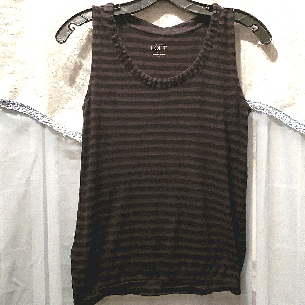 LOFT ANN TAYLOR PETITES TANK BLK/GREY SZ XSP